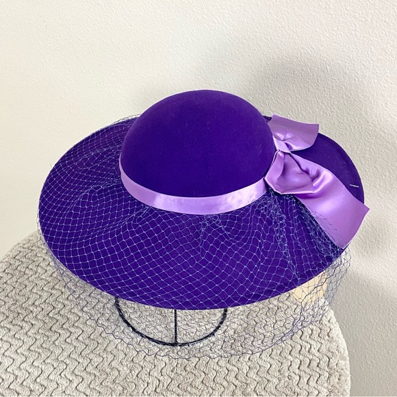 NWT. DOESKIN | Vintage Purple Mesh And Bow Wide Brim Hat OS - Picture 3 of 12